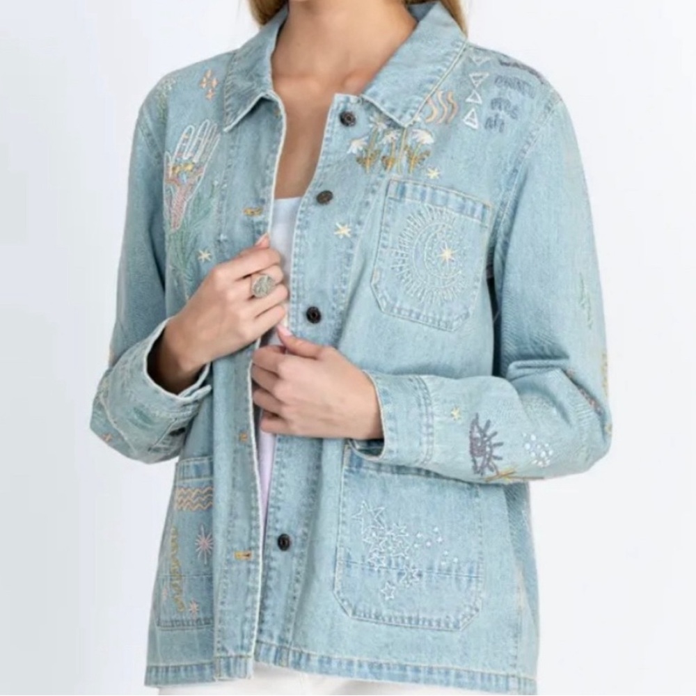Johnny Was Sezane Embroidered Denim Jacket